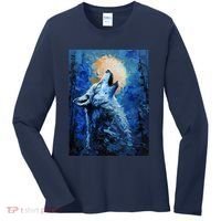Howling Wolf Oil Painting Women's Long Sleeve Shirt thumb 0