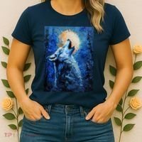Howling Wolf Oil Painting Women's T-Shirt thumb 2