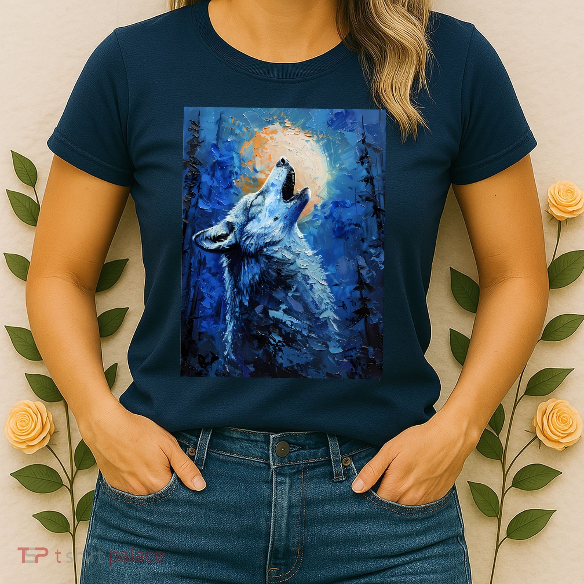 Howling Wolf Oil Painting Women's T-Shirt