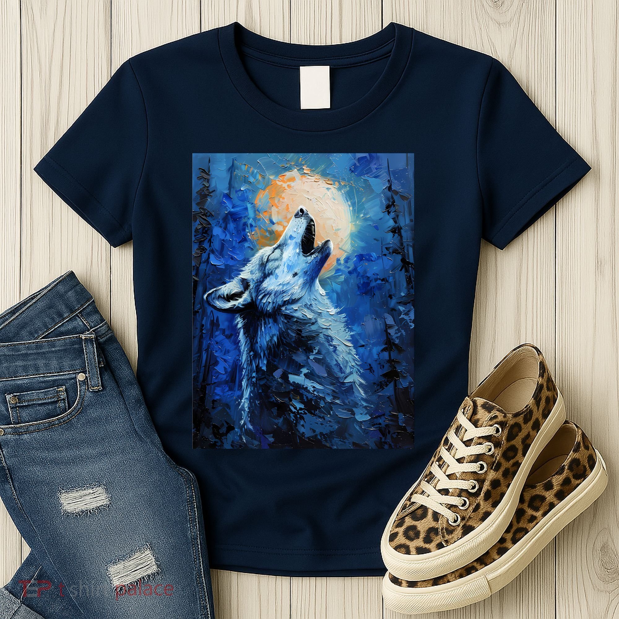Howling Wolf Oil Painting Women's T-Shirt