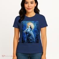 Howling Wolf Oil Painting Women's T-Shirt thumb 4