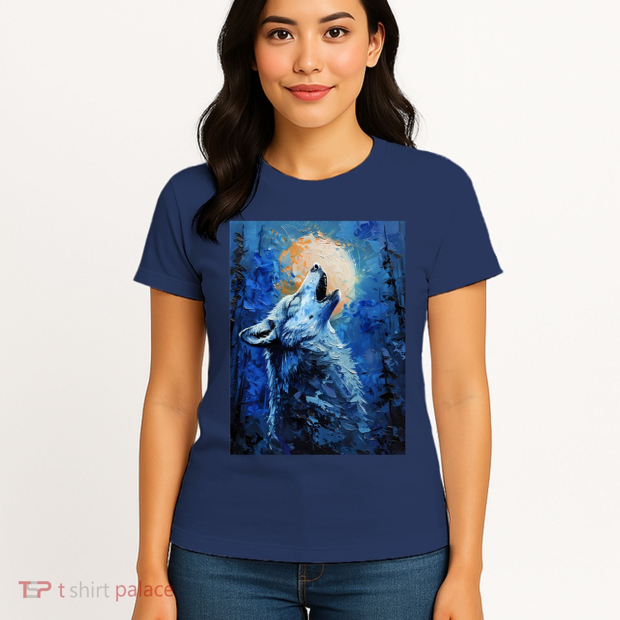 Howling Wolf Oil Painting Women's T-Shirt