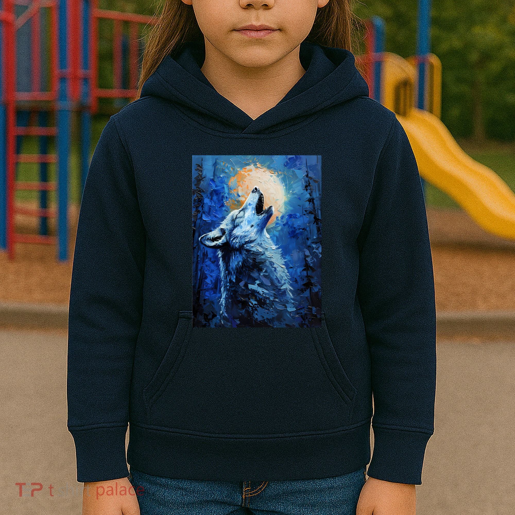 Howling Wolf Oil Painting Kids Hoodie