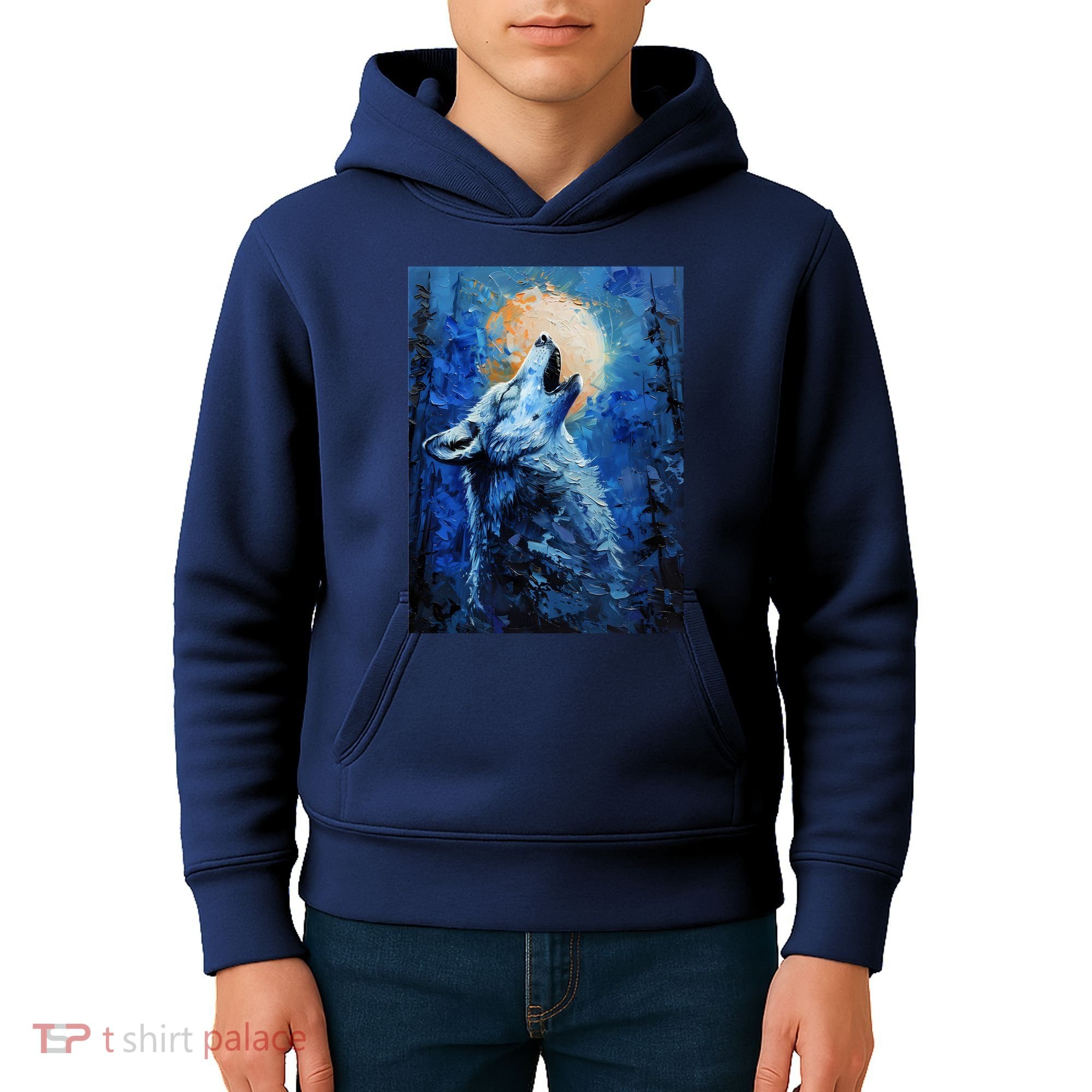 Howling Wolf Oil Painting Kids Hoodie