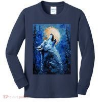 Howling Wolf Oil Painting Kids Long Sleeve Shirt thumb 0