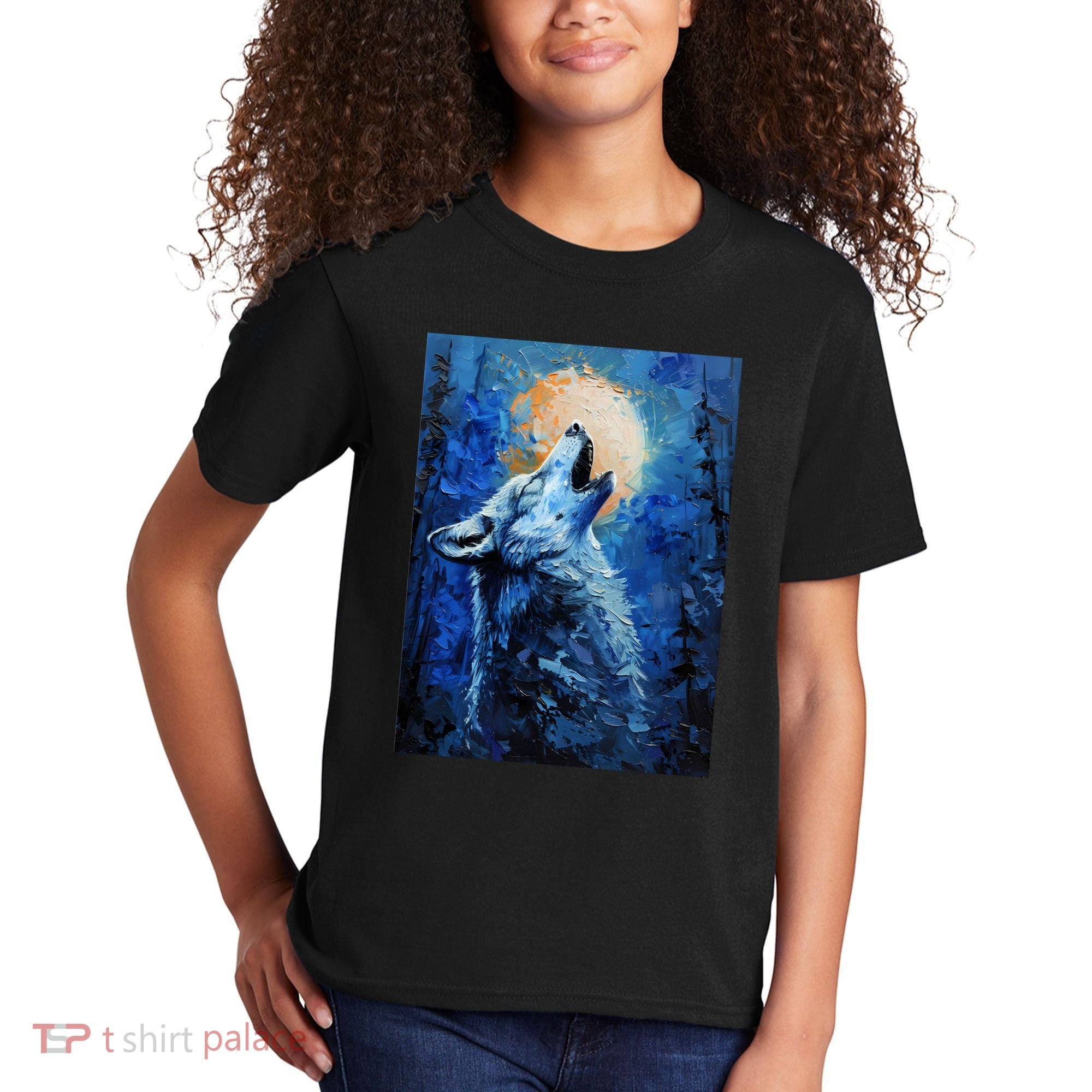 Howling Wolf Oil Painting Kids T-Shirt