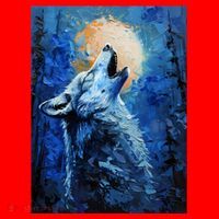Howling Wolf Oil Painting Santa Hat thumb 1
