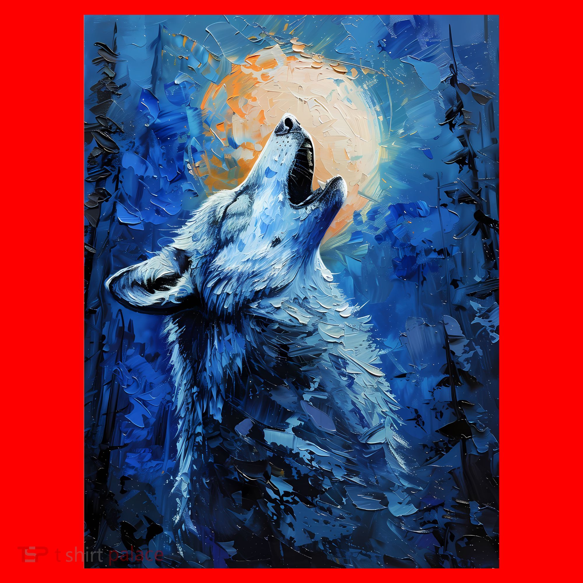 Howling Wolf Oil Painting Santa Hat
