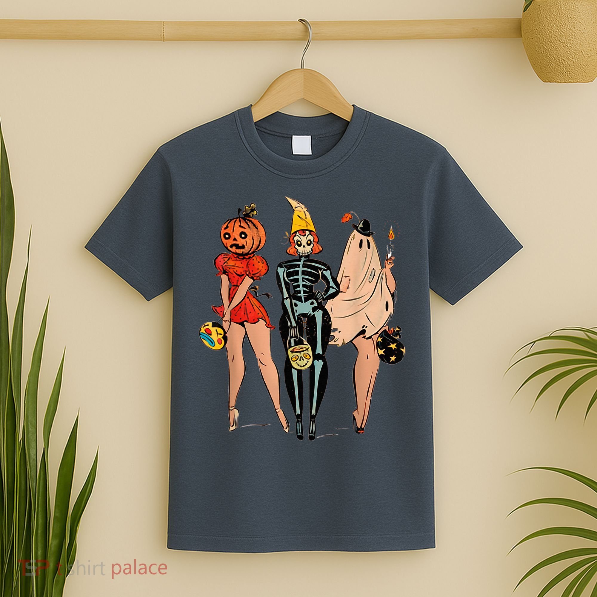 Halloween Witch Pin Up Retro Vintage Pumpkin Wo T-Shirt