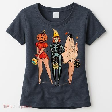 Halloween Witch Pin Up Retro Vintage Pumpkin Wo Women's T-Shirt