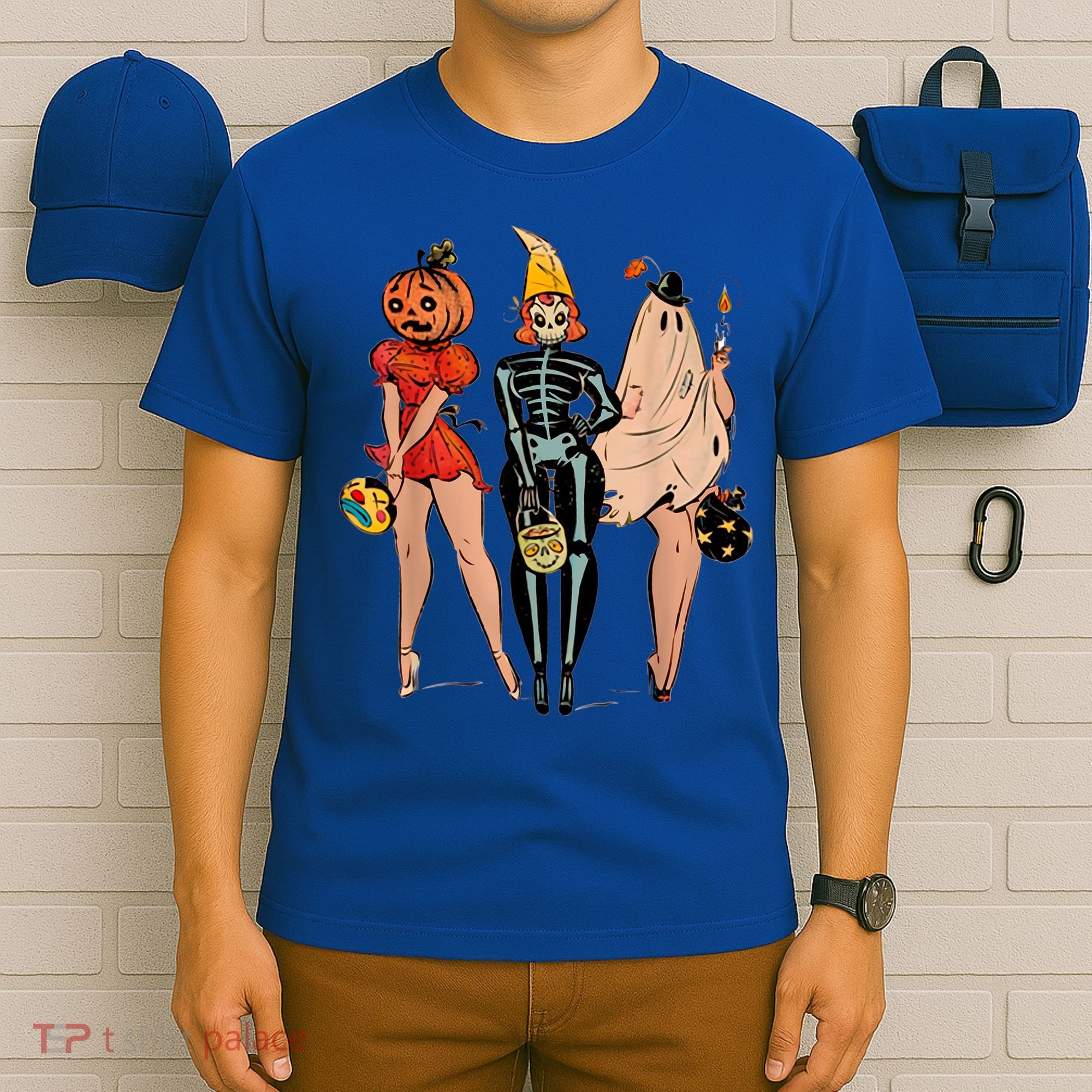 Halloween Witch Pin Up Retro Vintage Pumpkin T-Shirt