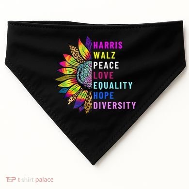 Harris Walz Peace Love Equality Hope Diversity USA-Made Doggie Bandana