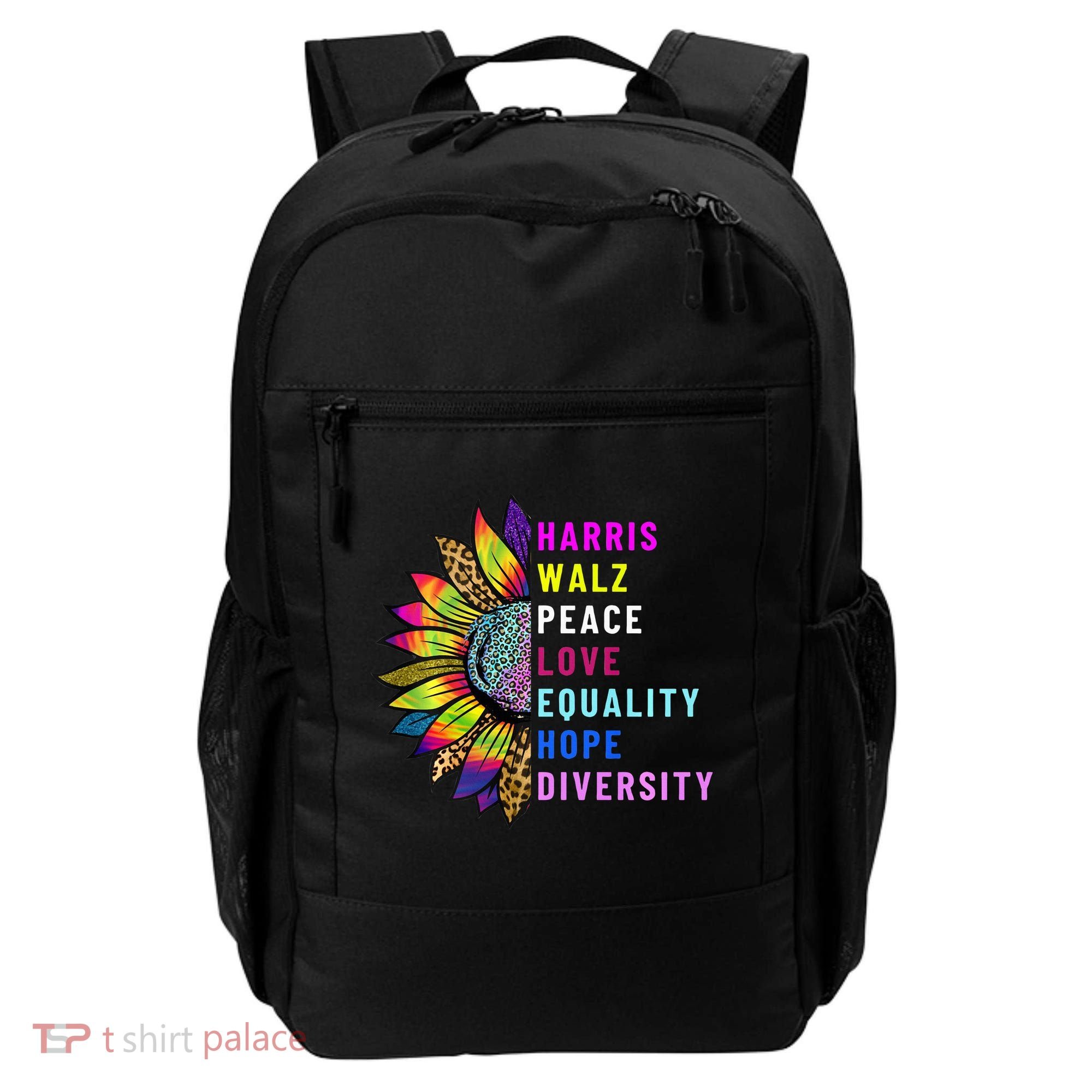 Harris Walz Peace Love Equality Hope Diversity Backpack