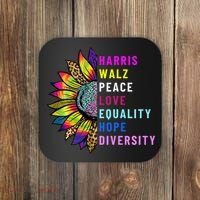 Harris Walz Peace Love Equality Hope Diversity Coaster thumb 0