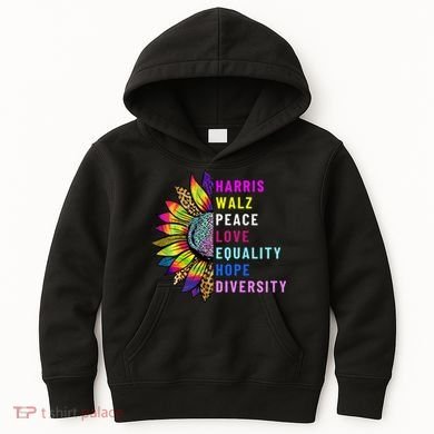 Harris Walz Peace Love Equality Hope Diversity Kids Hoodie