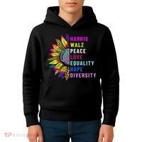 Harris Walz Peace Love Equality Hope Diversity Kids Hoodie thumb 4
