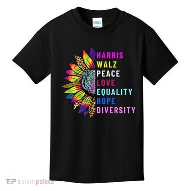 Harris Walz Peace Love Equality Hope Diversity Kids T-Shirt