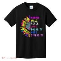 Harris Walz Peace Love Equality Hope Diversity Kids T-Shirt thumb 0