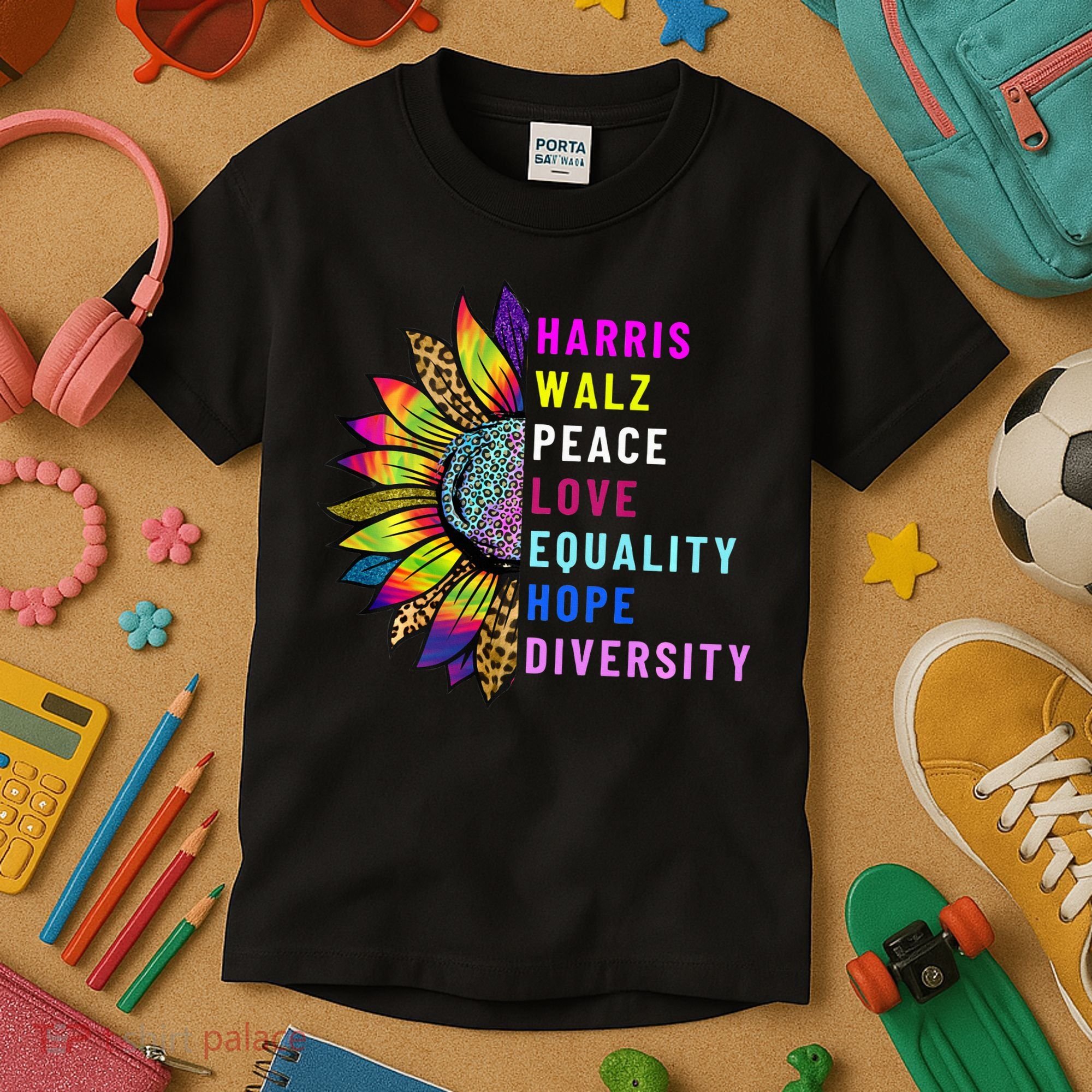 Harris Walz Peace Love Equality Hope Diversity Kids T-Shirt
