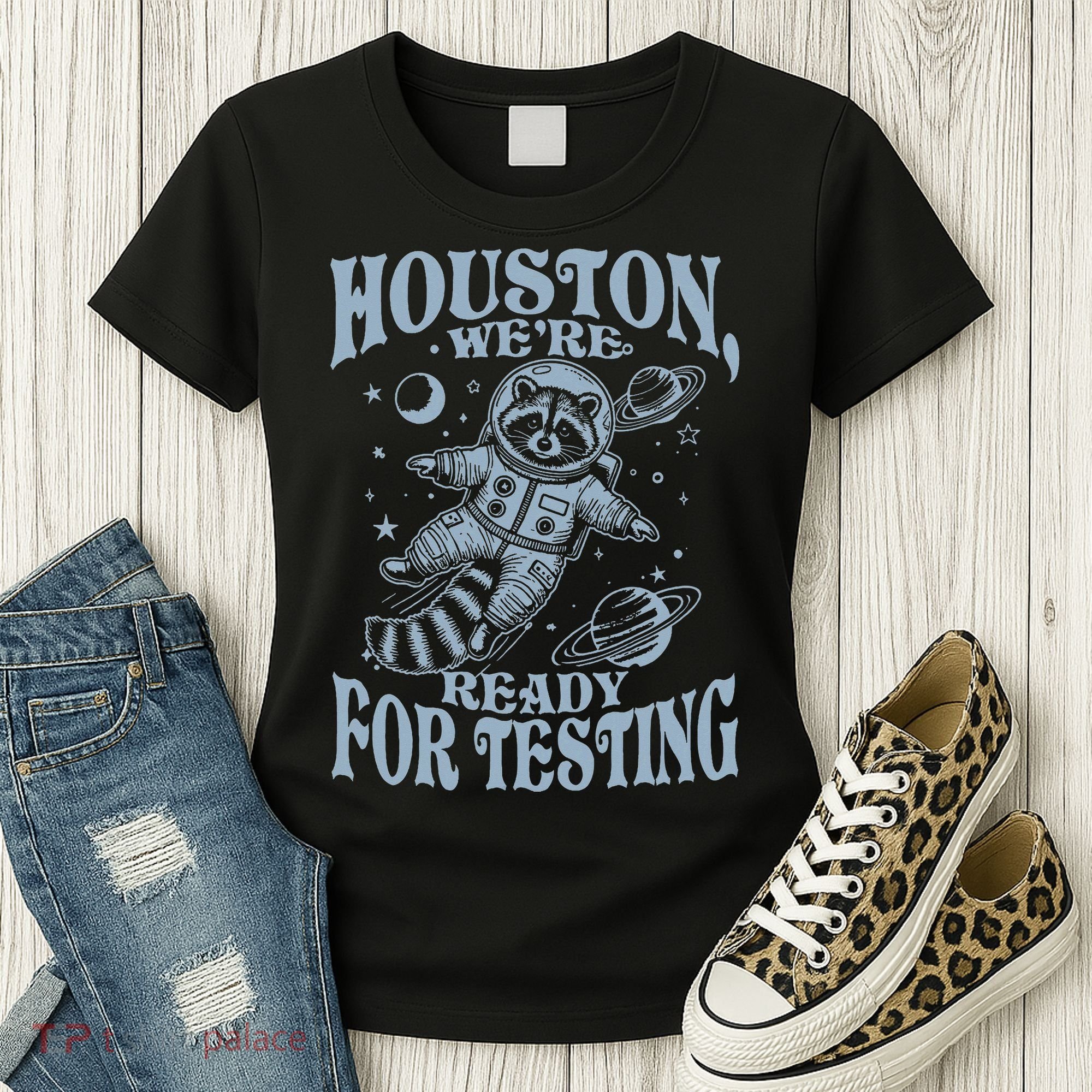 Houston We're Ready For Testing Teacher Racoon Astronaut Women's T-Shirt