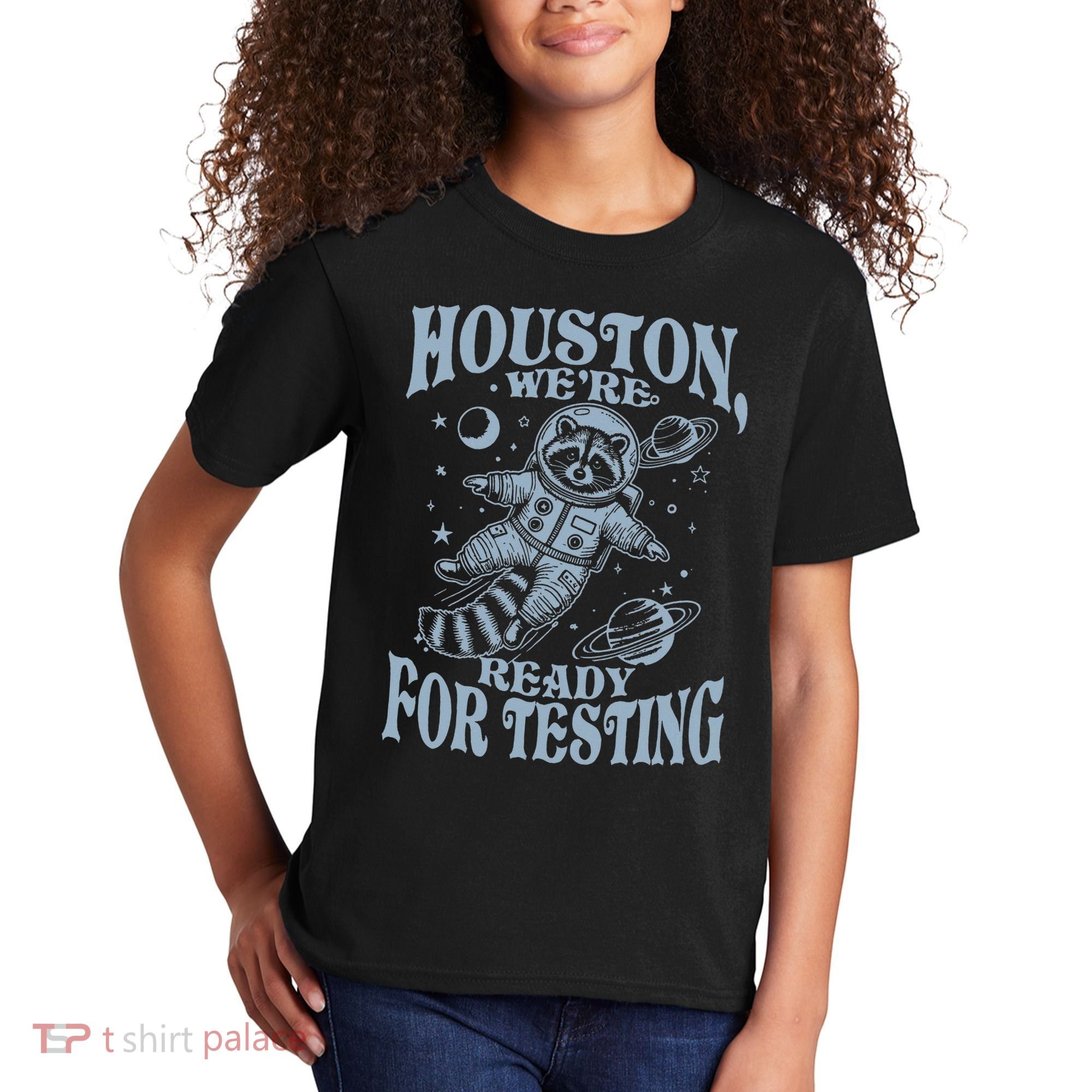 Houston We're Ready For Testing Teacher Racoon Astronaut Kids T-Shirt