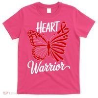 Heart Warrior Red Ribbon Butterfly Heart Health Awareness T-Shirt thumb 0
