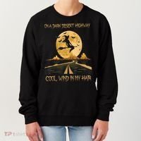 Halloween Witch Riding Brooms On A Dark Desert Highways Road Women's Sweatshirt thumb 0