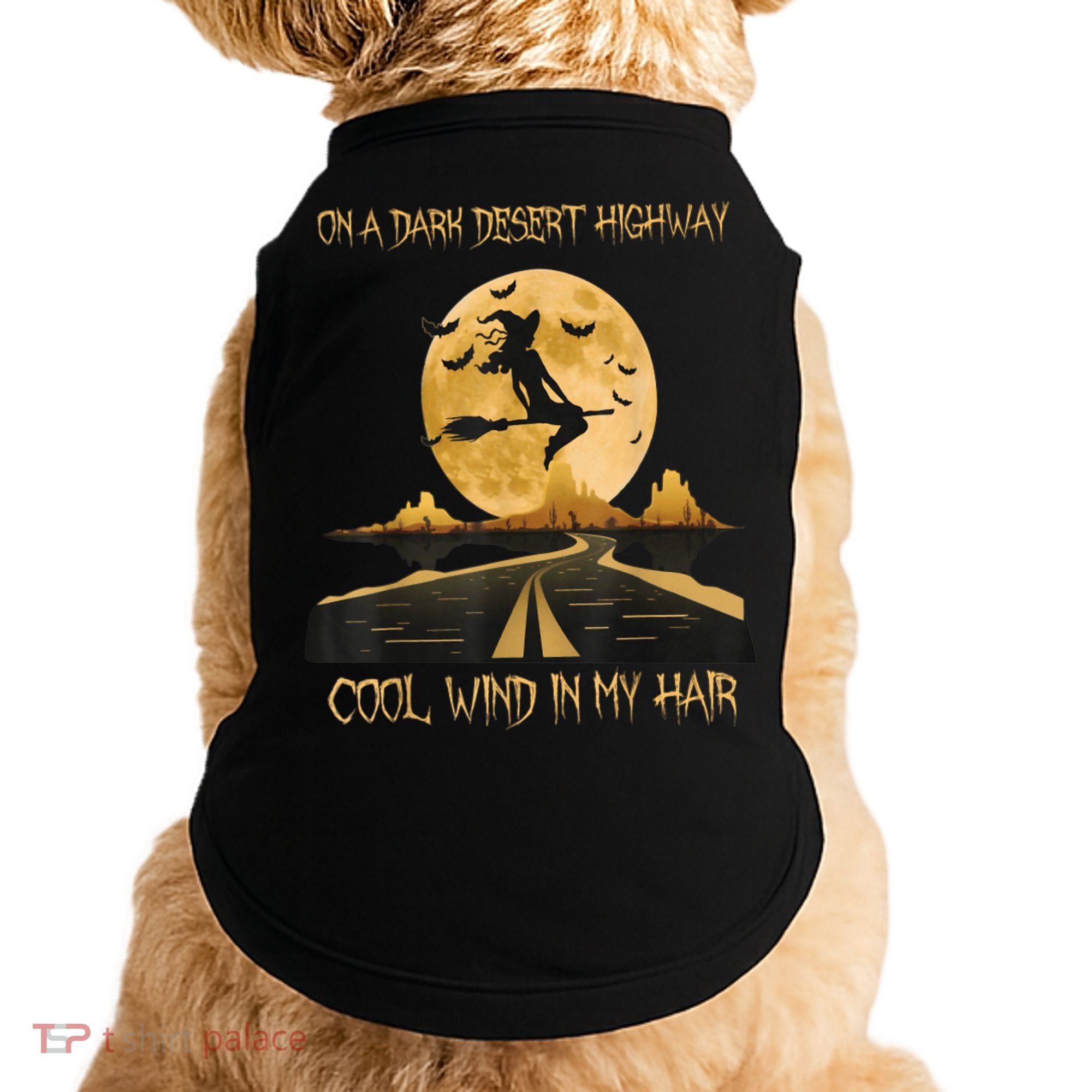Halloween Witch Riding Brooms On A Dark Desert Highways Road Doggie Tank