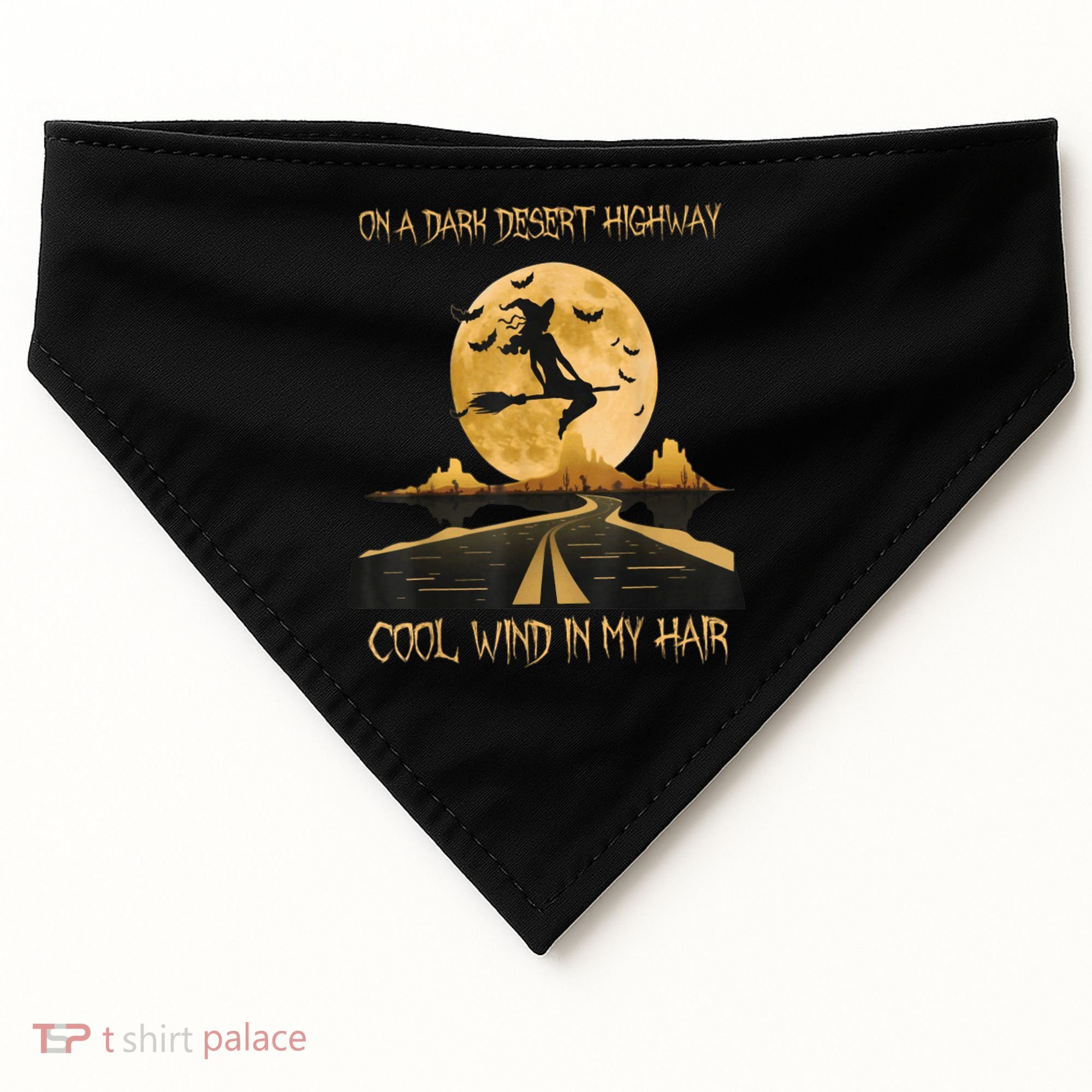 Halloween Witch Riding Brooms On A Dark Desert Highways Road USA-Made Doggie Bandana