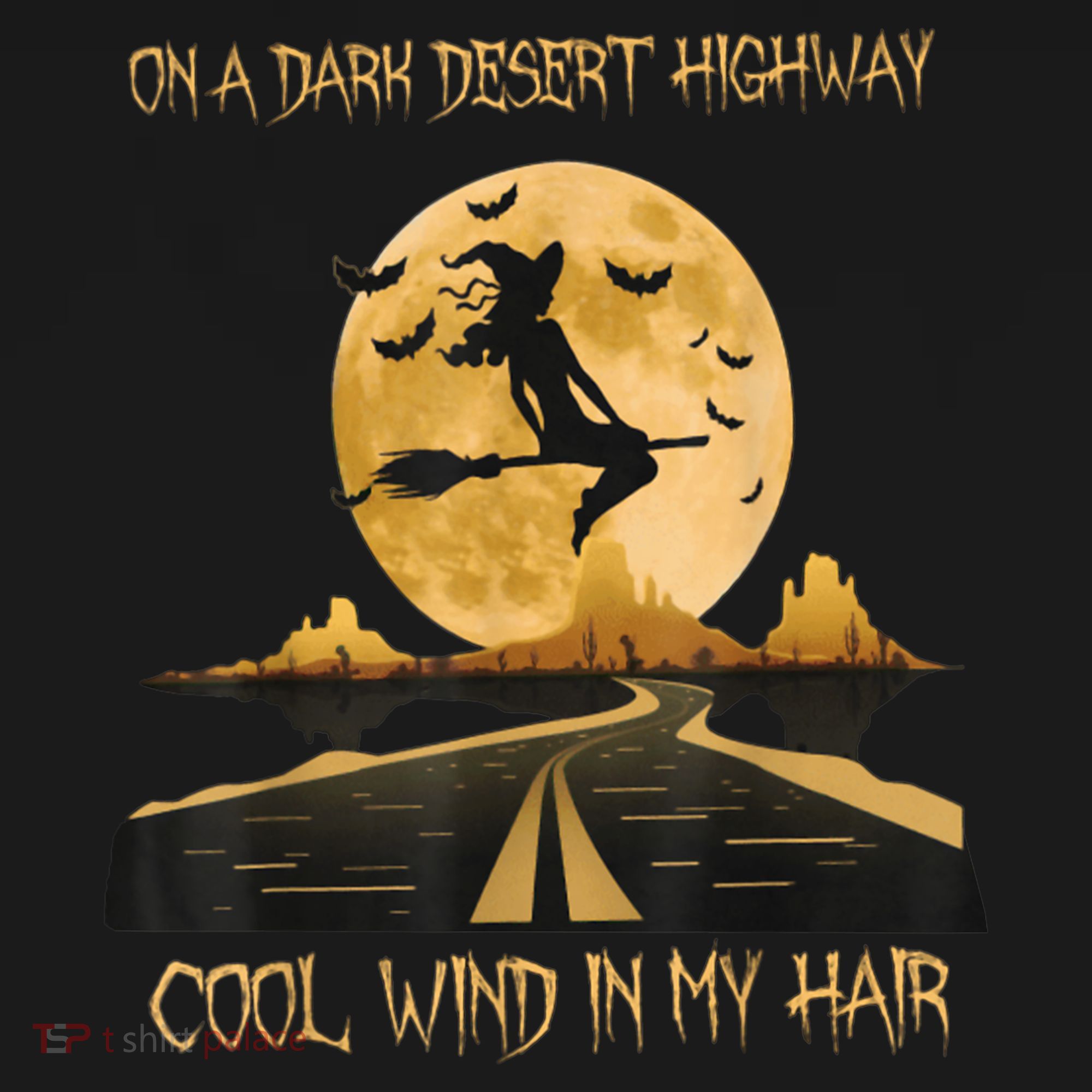 Halloween Witch Riding Brooms On A Dark Desert Highways Road Women's Hoodie