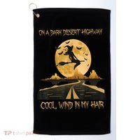 Halloween Witch Riding Brooms On A Dark Desert Highways Road Golf Towel thumb 0
