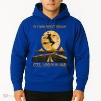 Halloween Witch Riding Brooms On A Dark Desert Highways Road Hoodie thumb 2