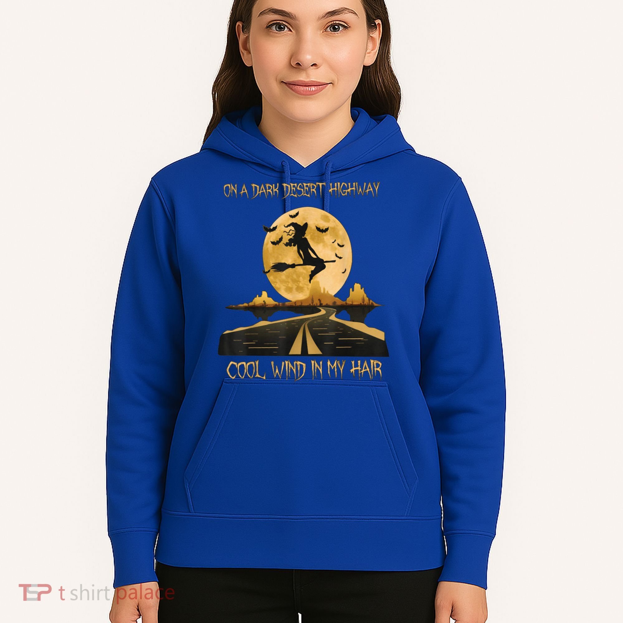 Halloween Witch Riding Brooms On A Dark Desert Highways Road Hoodie