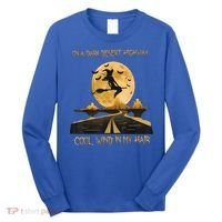 Halloween Witch Riding Brooms On A Dark Desert Highways Road Long Sleeve Shirt thumb 0