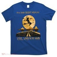 Halloween Witch Riding Brooms On A Dark Desert Highways Road T-Shirt thumb 0