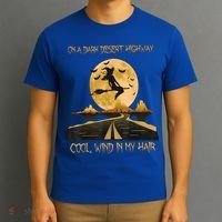 Halloween Witch Riding Brooms On A Dark Desert Highways Road T-Shirt thumb 3