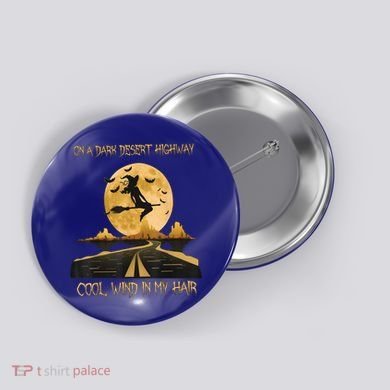Halloween Witch Riding Brooms On A Dark Desert Highways Road Button
