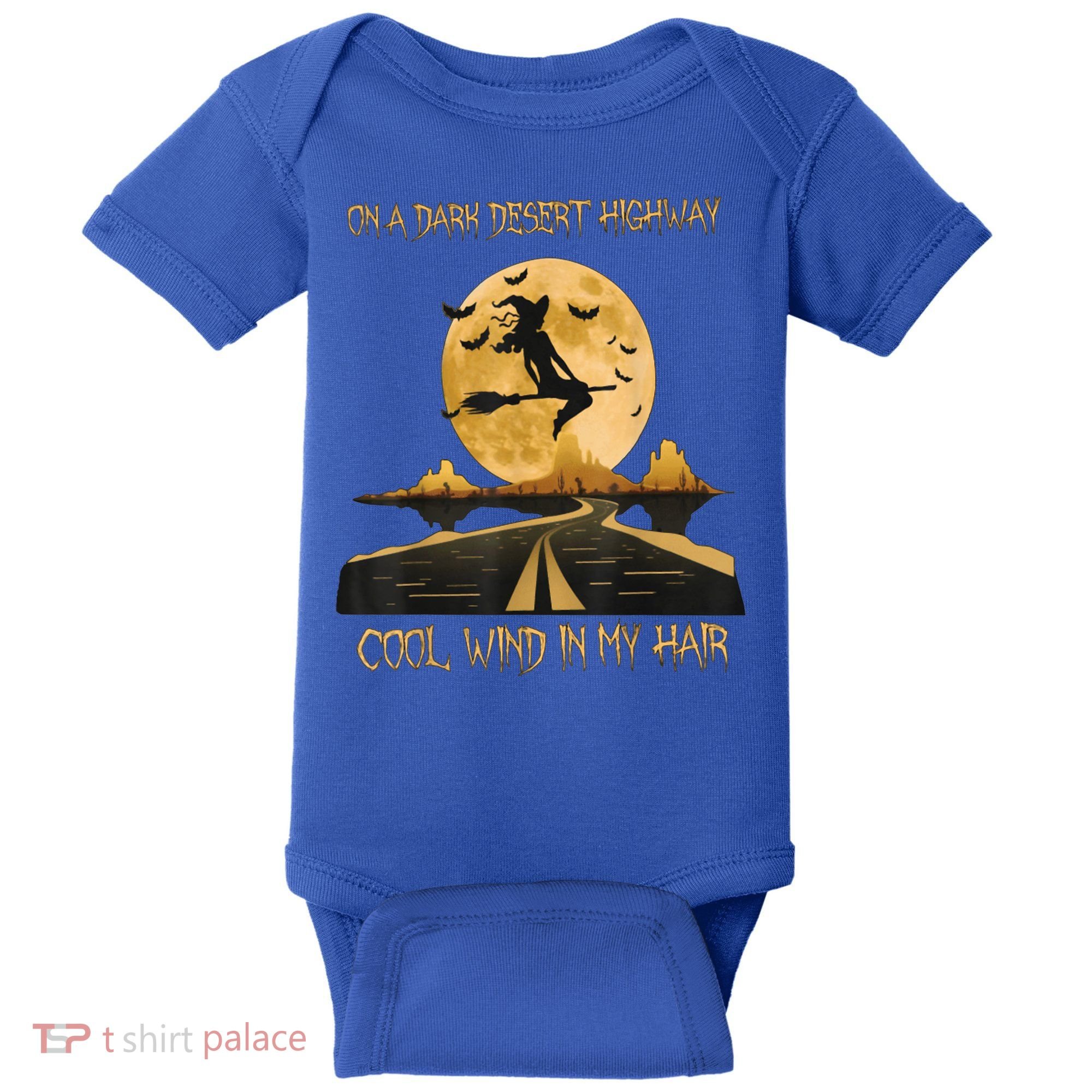 Halloween Witch Riding Brooms On A Dark Desert Highways Road Baby Bodysuit