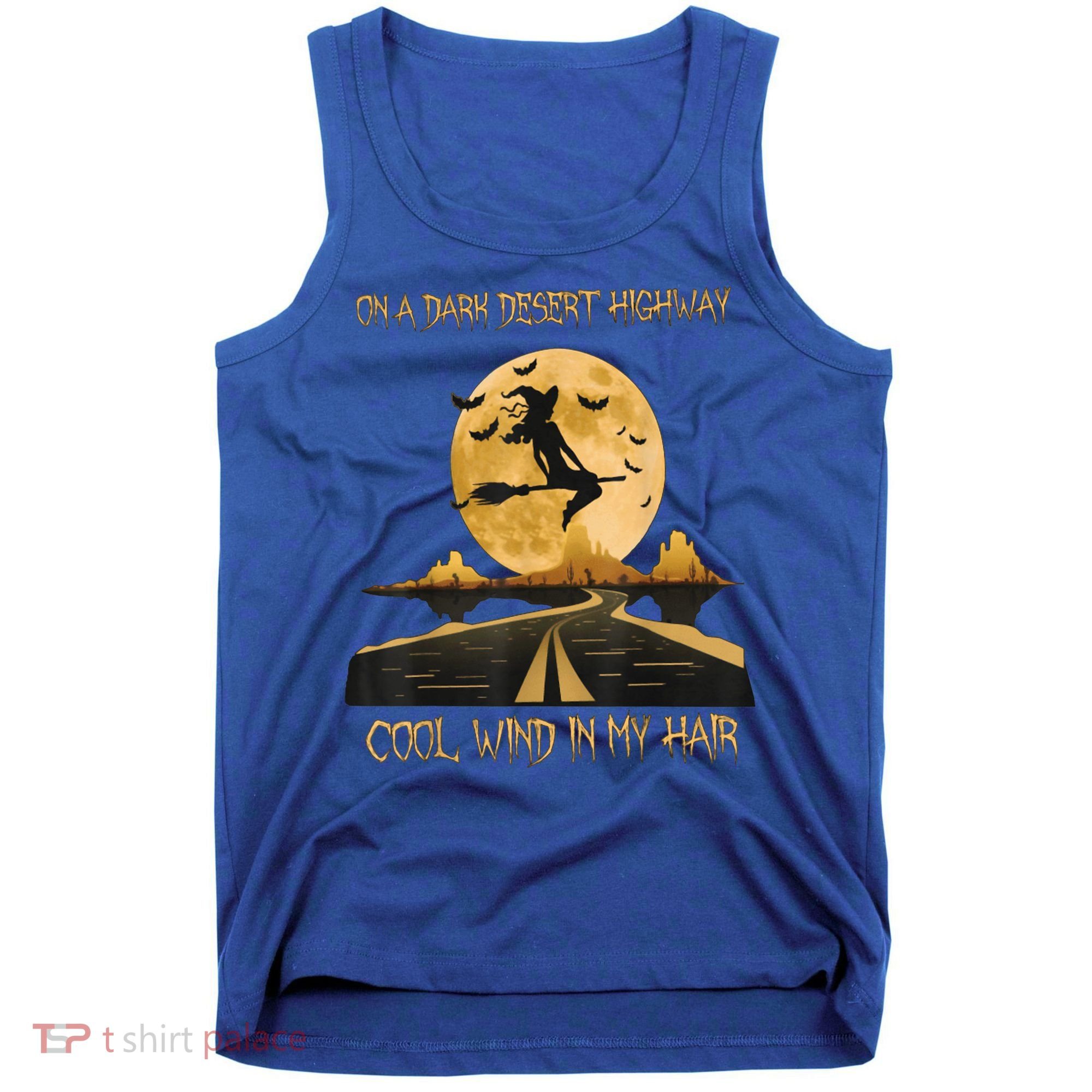 Halloween Witch Riding Brooms On A Dark Desert Highways Road Tank Top