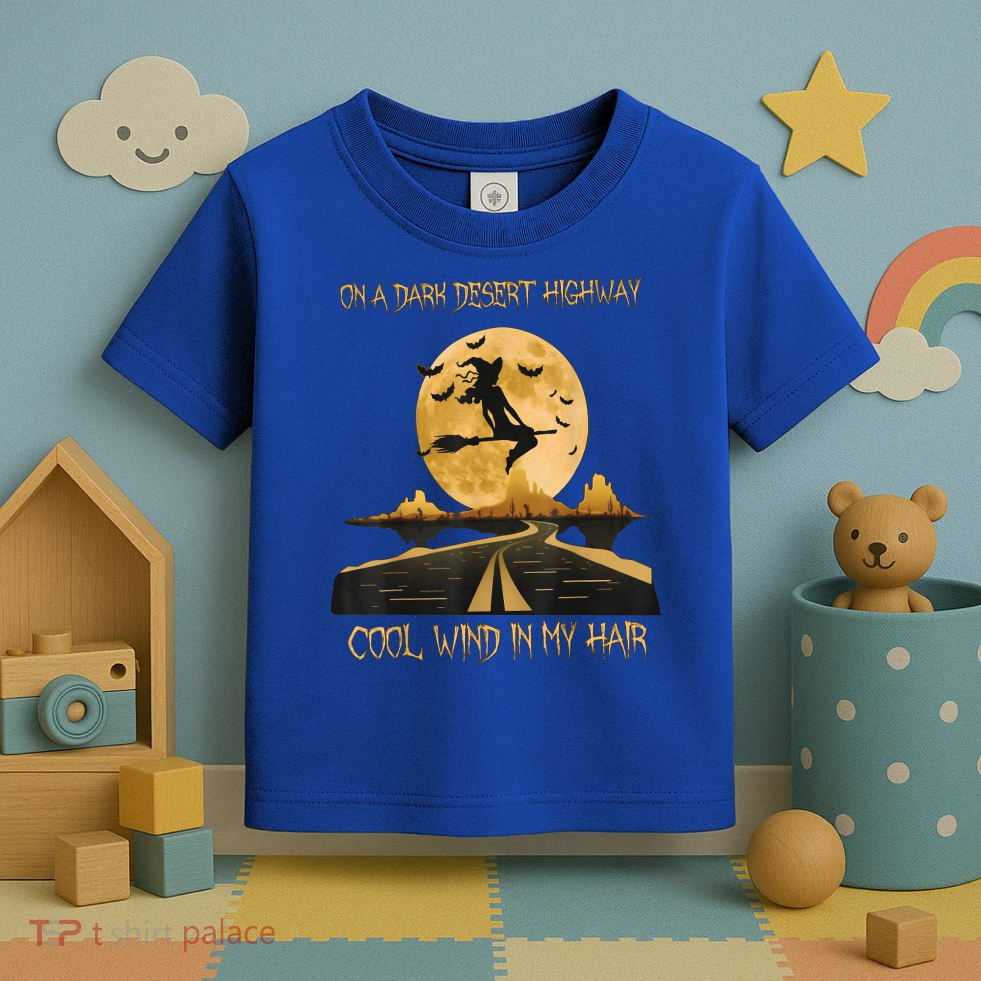 Halloween Witch Riding Brooms On A Dark Desert Highways Road Toddler T-Shirt