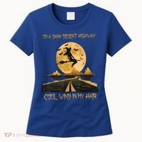 Halloween Witch Riding Brooms On A Dark Desert Highways Road Women's T-Shirt thumb 0