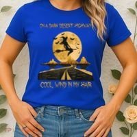 Halloween Witch Riding Brooms On A Dark Desert Highways Road Women's T-Shirt thumb 2