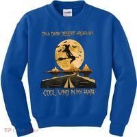 Halloween Witch Riding Brooms On A Dark Desert Highways Road Kids Sweatshirt thumb 0
