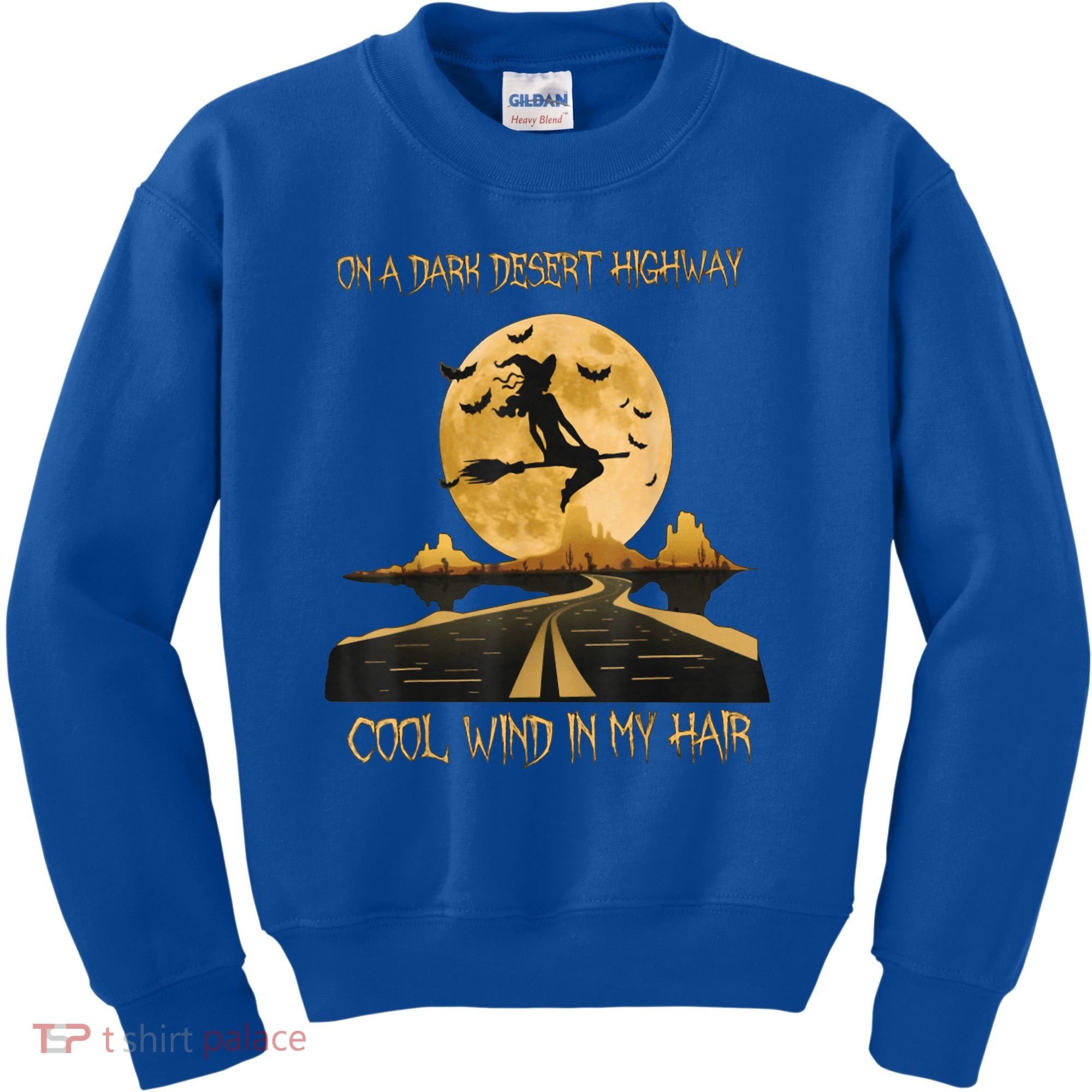 Halloween Witch Riding Brooms On A Dark Desert Highways Road Kids Sweatshirt