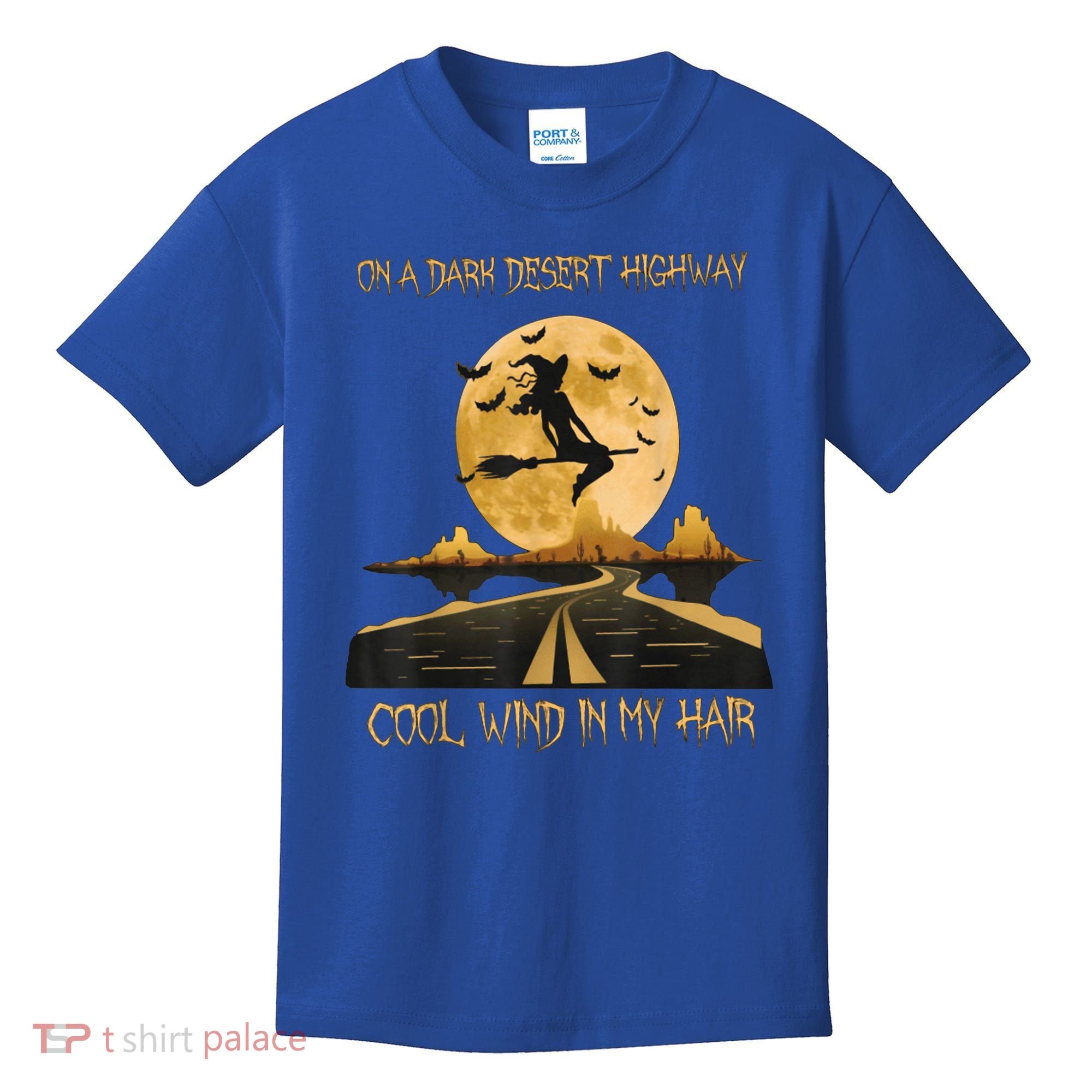 Halloween Witch Riding Brooms On A Dark Desert Highways Road Kids T-Shirt