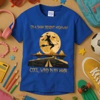 Halloween Witch Riding Brooms On A Dark Desert Highways Road Kids T-Shirt thumb 3