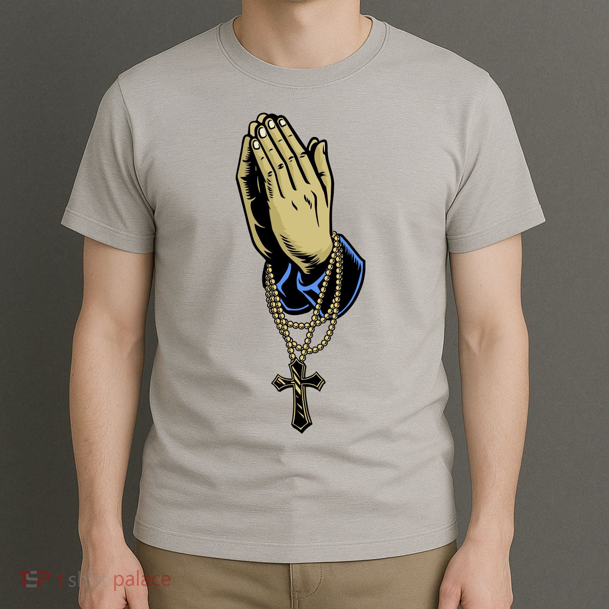Hand With Rosary Praying Cross T-Shirt