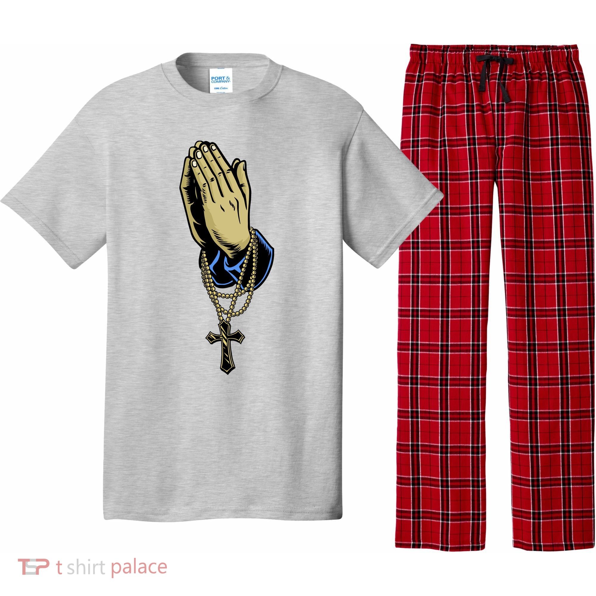 Hand With Rosary Praying Cross Pajama Set