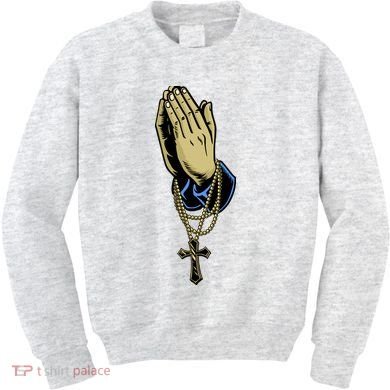 Hand With Rosary Praying Cross Kids Sweatshirt