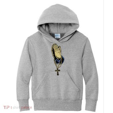 Hand With Rosary Praying Cross Kids Hoodie